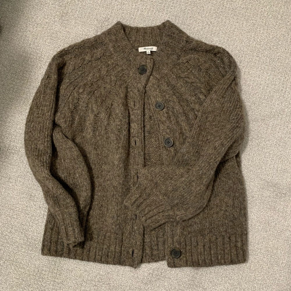 Harwood Cableknit Mockneck Cardigan Sweater